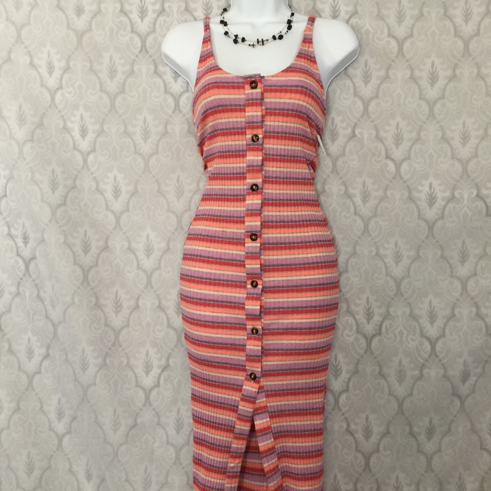 Vanity Room Ribbed Stripe Bodycon Midi Dress